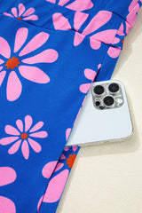 Purple Floral Striped Quarter Zip Cap Sleeve Drawstring Waist Mini Dress Floral Dresses JT's Designer Fashion