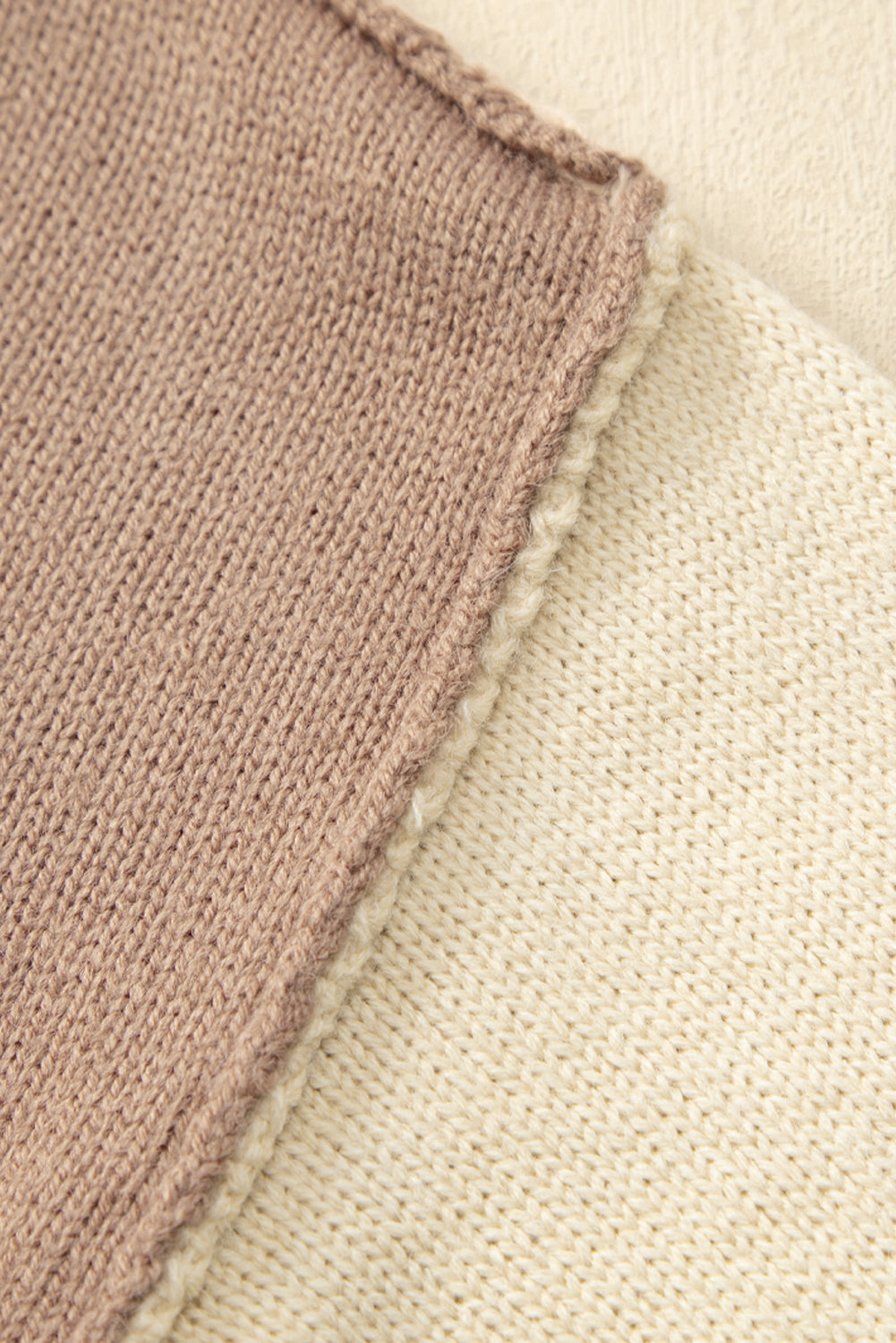 Pale Chestnut Color Block Turtle Neck Drop Shoulder Knit Sweater Sweaters JT's Designer Fashion