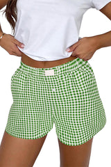 Fern Green Gingham Printed High Waist Shorts Casual Shorts JT's Designer Fashion