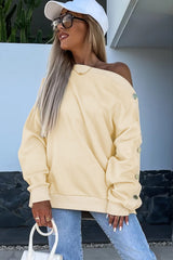 Beige Buttoned Sleeve Dropped Shoulder Sweatshirt Sweatshirts & Hoodies JT's Designer Fashion