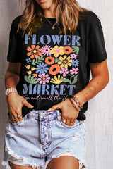 Black FLOWER MARKET Cotton Blend T Shirt Graphic Tees JT's Designer Fashion