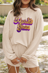 Parchment Mardi Gras Sequined Corded Knit Two Piece Shorts Set Parchment 75%Polyester+20%Viscose+5%Elastane Graphic Sets JT's Designer Fashion