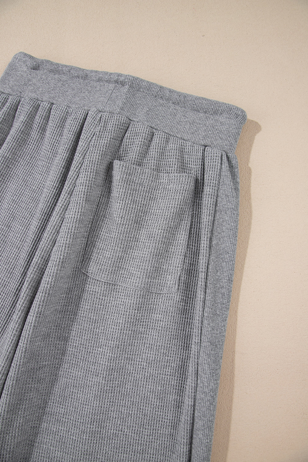 Gray Waffle Knit Drawstring High Waist Wide Leg Pants Pants & Culotte JT's Designer Fashion