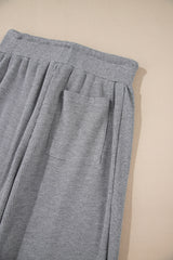 Gray Waffle Knit Drawstring High Waist Wide Leg Pants Pants & Culotte JT's Designer Fashion