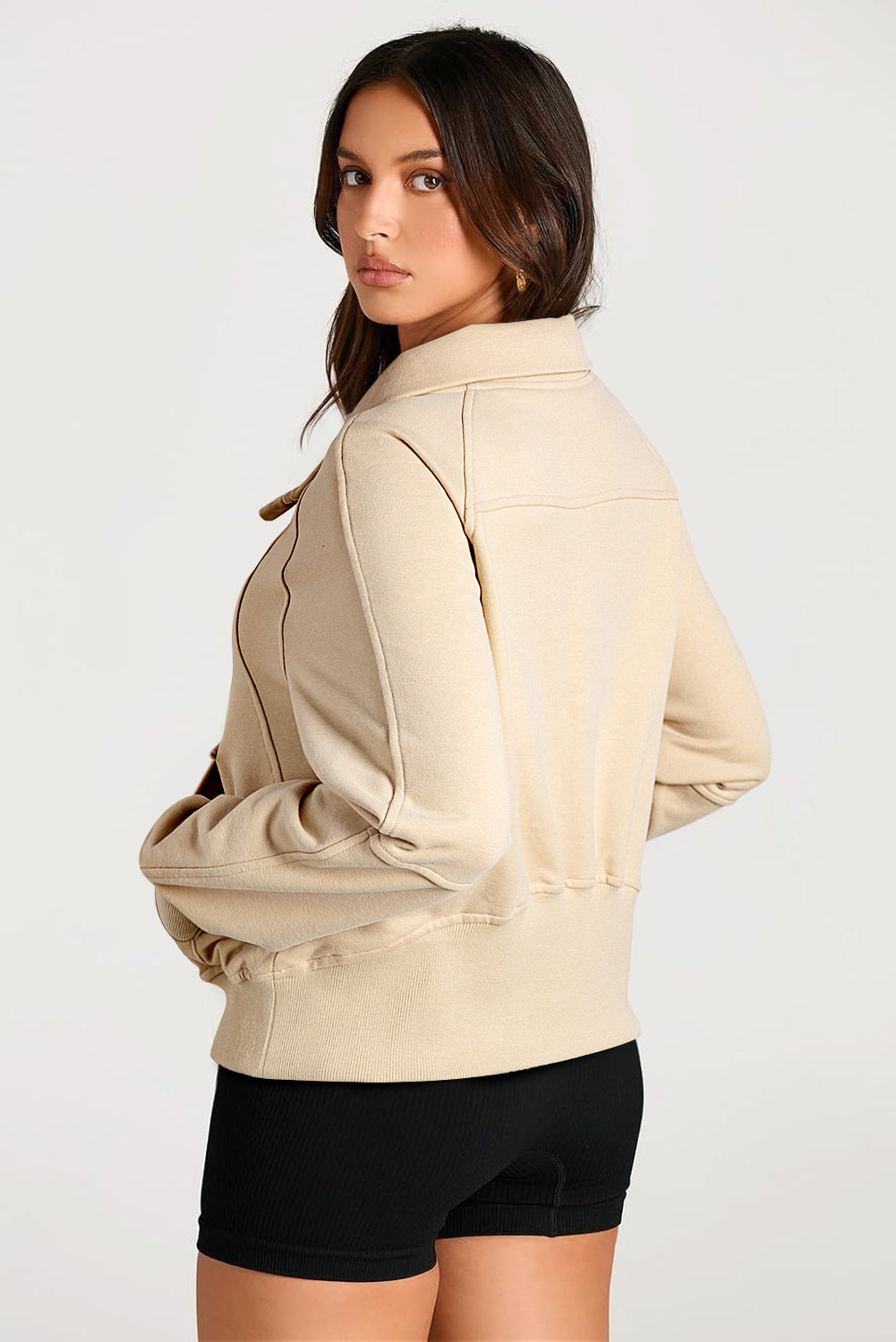 Parchment Quarter Zip Stand Neck Kangaroo Pocket Sweatshirt Sweatshirts & Hoodies JT's Designer Fashion