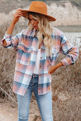 Pink Black/Pink Plaid Flap Pockets Shacket Plaid Shackets JT's Designer Fashion