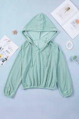 Green Loose Fit Ribbed V Neck Hoodie Sweatshirts & Hoodies JT's Designer Fashion