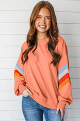 Flamingo Rainbow Striped Sleeve Crew Neck Loose Sweatshirt Sweatshirts & Hoodies JT's Designer Fashion