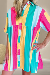 Color Block Half Sleeve Mini Dress Hot Pink Mini Dresses JT's Designer Fashion