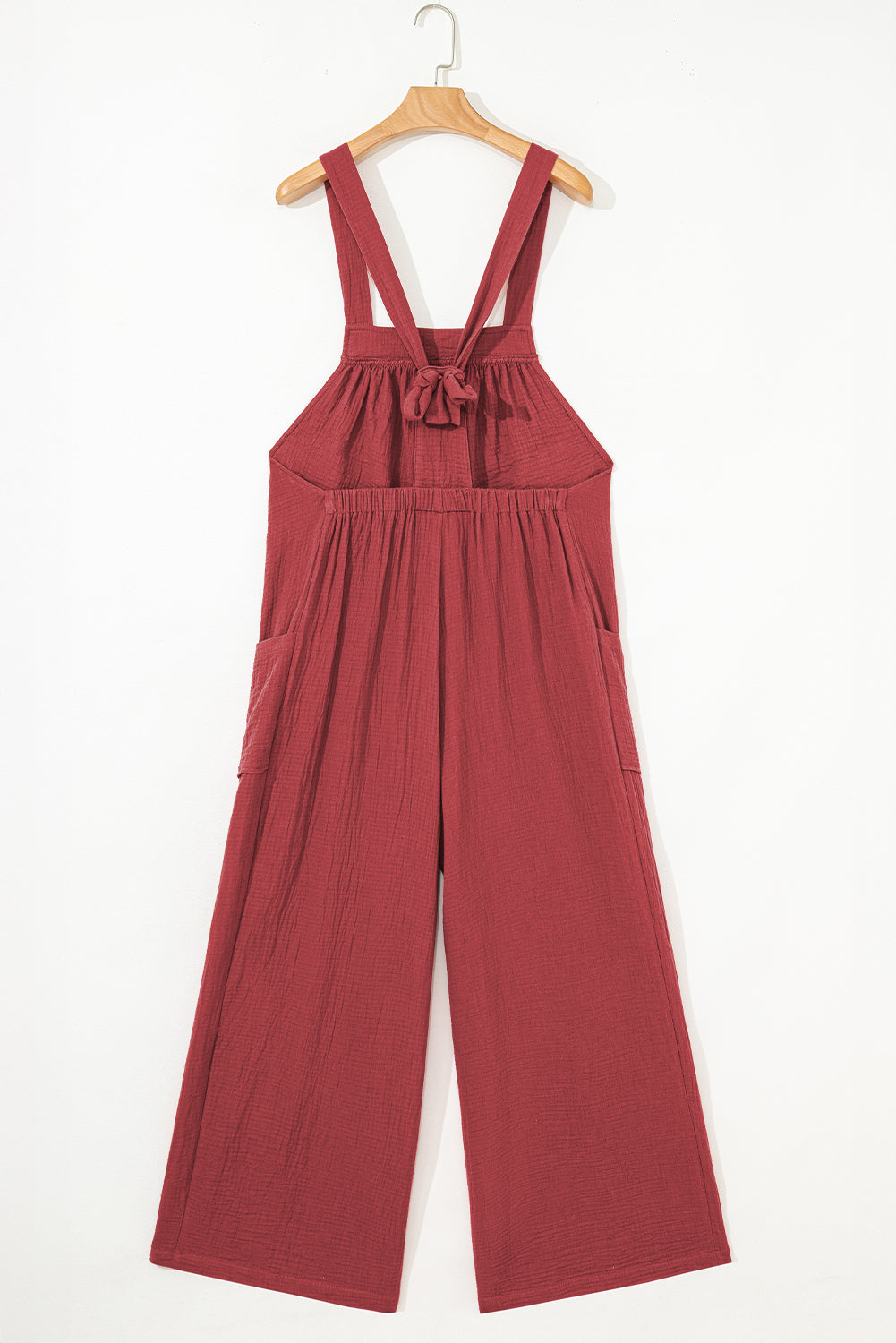 Red Clay Knotted Back Strap Cotton Bib Jumpsuit Jumpsuits & Rompers JT's Designer Fashion