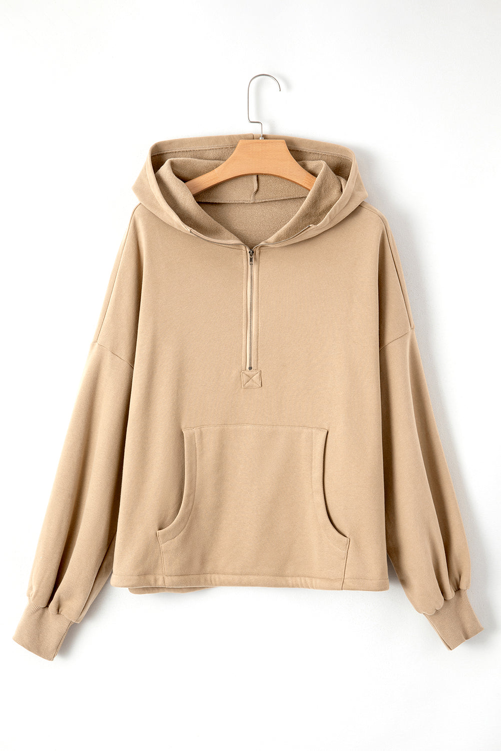 Parchment Fleece Lined Half Zipper Kangaroo Pockets Loose Hoodie Sweatshirts & Hoodies JT's Designer Fashion