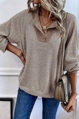 Jet Stream Color Contrast Ribbed Loose Fit Long Sleeve Top Long Sleeve Tops JT's Designer Fashion