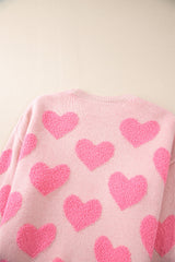 Light Pink Valentine's Day Heart Jacquard Knit Sweater Sweaters JT's Designer Fashion