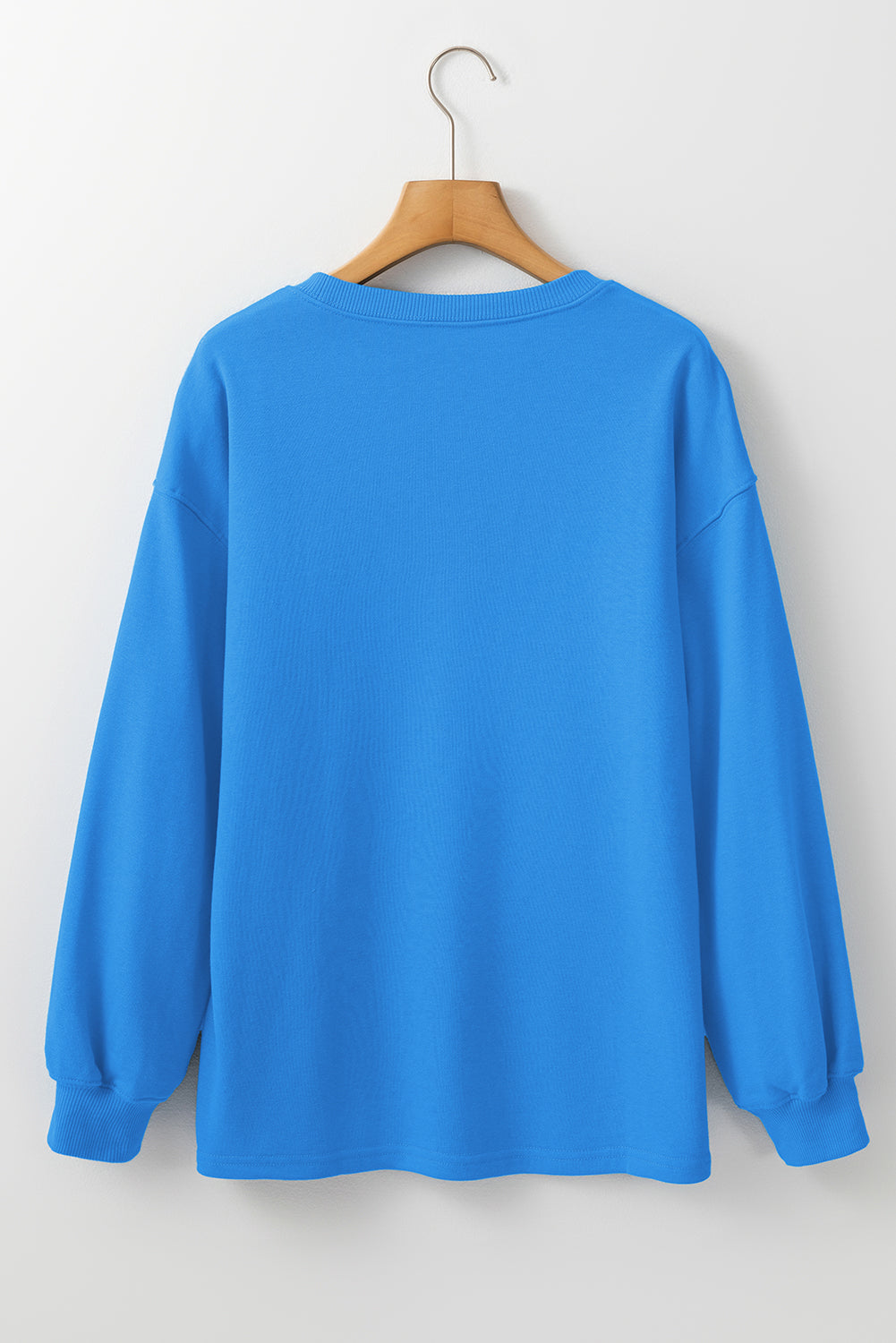 Sky Blue Solid Color Drop Shoulder Long Sleeve Basic Sweatshirt Sweatshirts & Hoodies JT's Designer Fashion