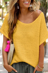 Ginger Solid Loose Knit Short Dolman Sleeve Sweater Sweaters & Cardigans JT's Designer Fashion