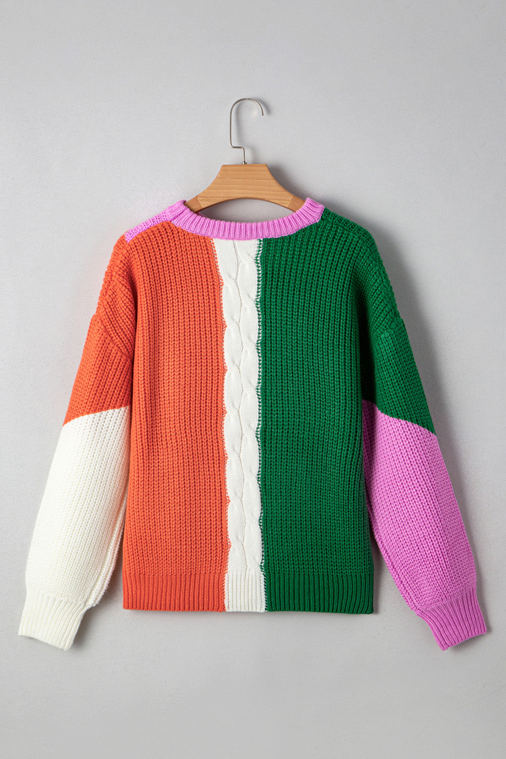 Desert Gold Color Block Textured Knit Drop Shoulder Loose Fit Sweater Sweaters JT's Designer Fashion