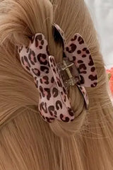 Bright Pink Leopard Print Bowknot Shape Claw Clip Headwear JT's Designer Fashion