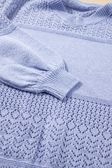 Sky Blue Eyelet Pattern Detail V Neck Drop Shoulder Sweater Sweaters JT's Designer Fashion