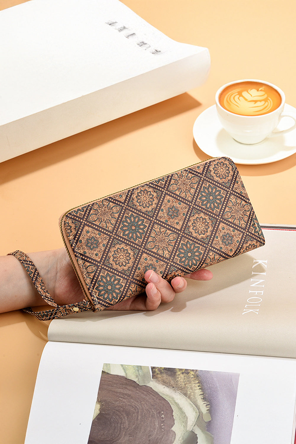 Brown Western Pattern Print Wristlet PU Leather Wallet Handbags JT's Designer Fashion