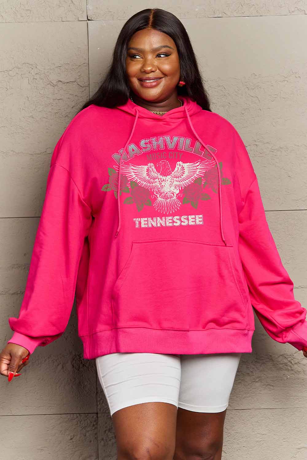 Simply Love Full Size NASHVILLE TENNESSEE Graphic Hoodie Hot Pink Graphic Sweatshirts JT's Designer Fashion