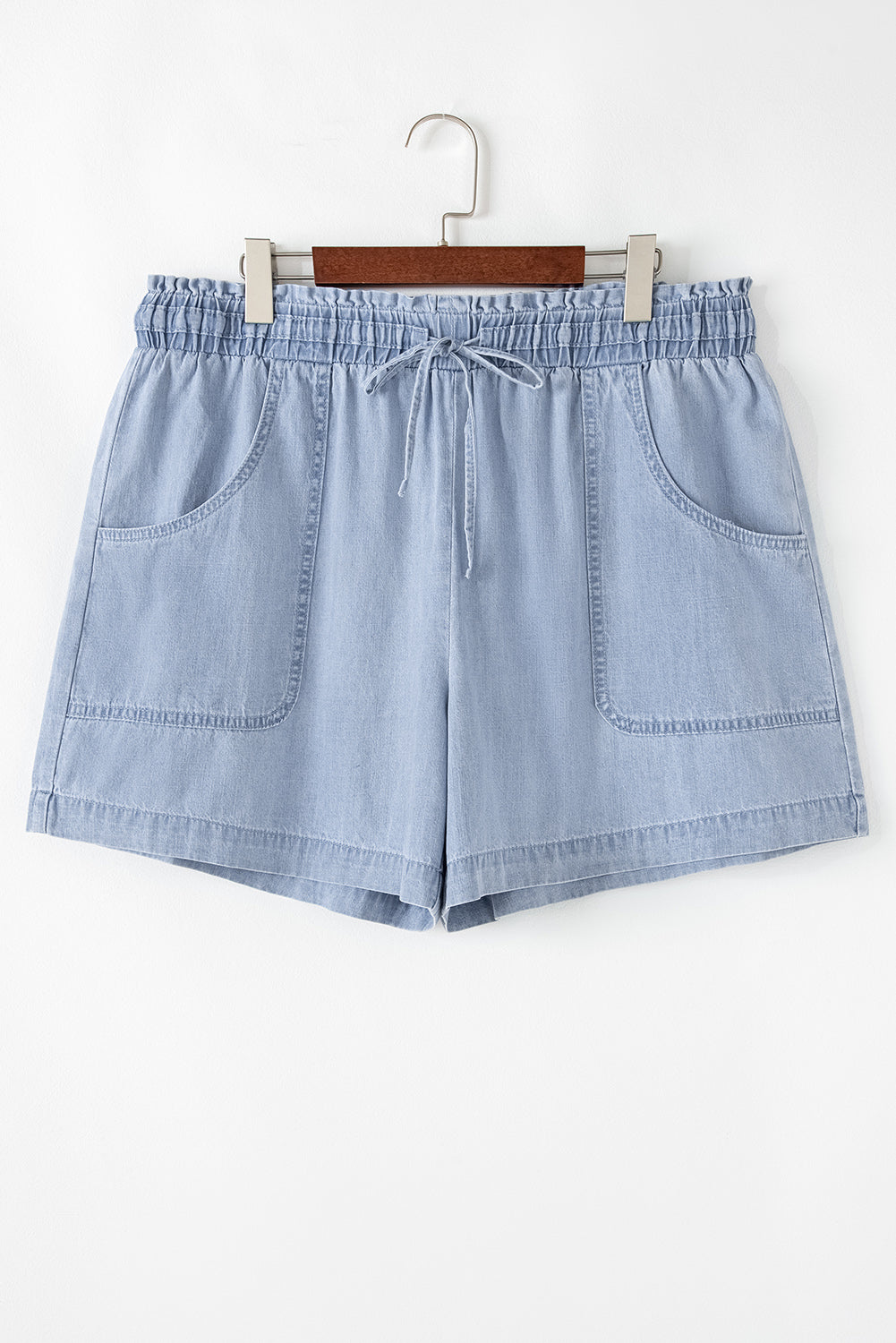 Beau Blue Pocketed Drawstring High Waist Plus Size Denim Shorts Plus Size Bottoms JT's Designer Fashion