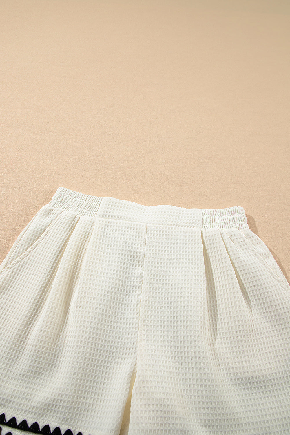 White Waffle Texture Contrast Ricrac Hemline Casual Shorts Casual Shorts JT's Designer Fashion