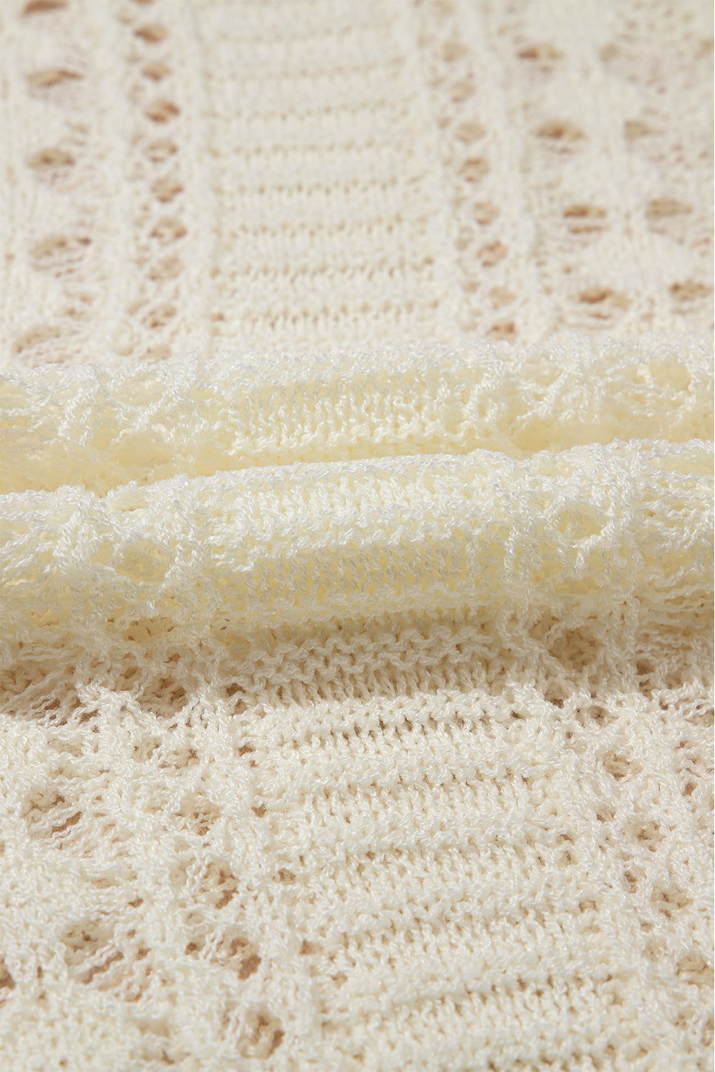 White Hollow Out Knit Bracelet Sleeve Drop Shoulder Sweater Sweaters JT's Designer Fashion