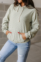 Green Checkered Print Kangaroo Pocket Drawstring Hoodie Sweatshirts & Hoodies JT's Designer Fashion