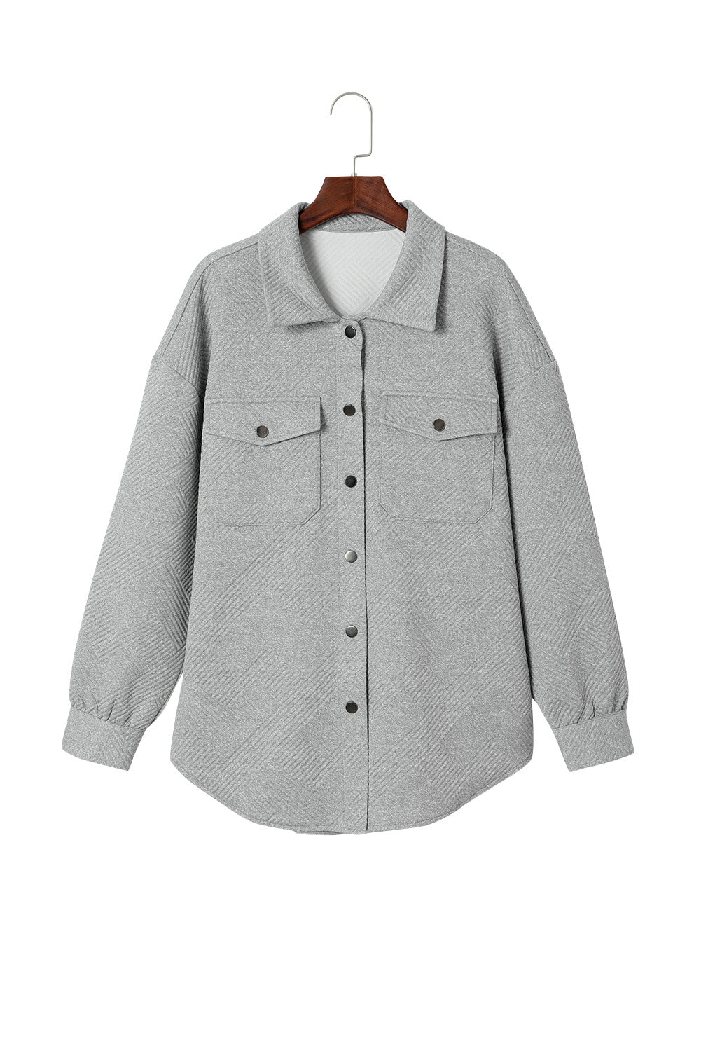 Gray Solid Textured Flap Pocket Buttoned Shacket Jackets JT's Designer Fashion
