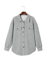 Gray Solid Textured Flap Pocket Buttoned Shacket Jackets JT's Designer Fashion