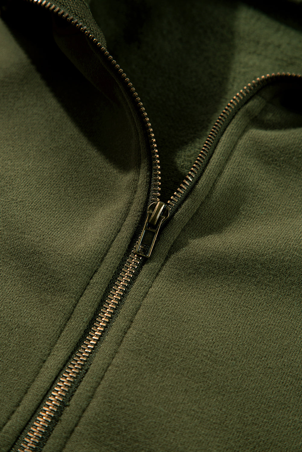 Moss Green Fleece Lined Half Zipper Kangaroo Pockets Loose Hoodie Sweatshirts & Hoodies JT's Designer Fashion