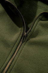Moss Green Fleece Lined Half Zipper Kangaroo Pockets Loose Hoodie Sweatshirts & Hoodies JT's Designer Fashion