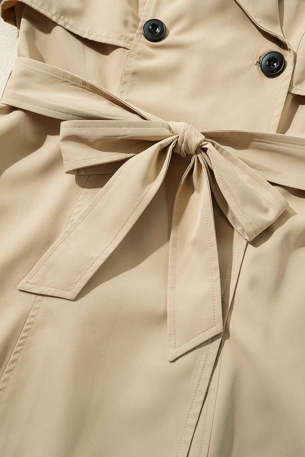 Pale Khaki Solid Color Lapel Collar Waist Tie Wind Coat Coats JT's Designer Fashion