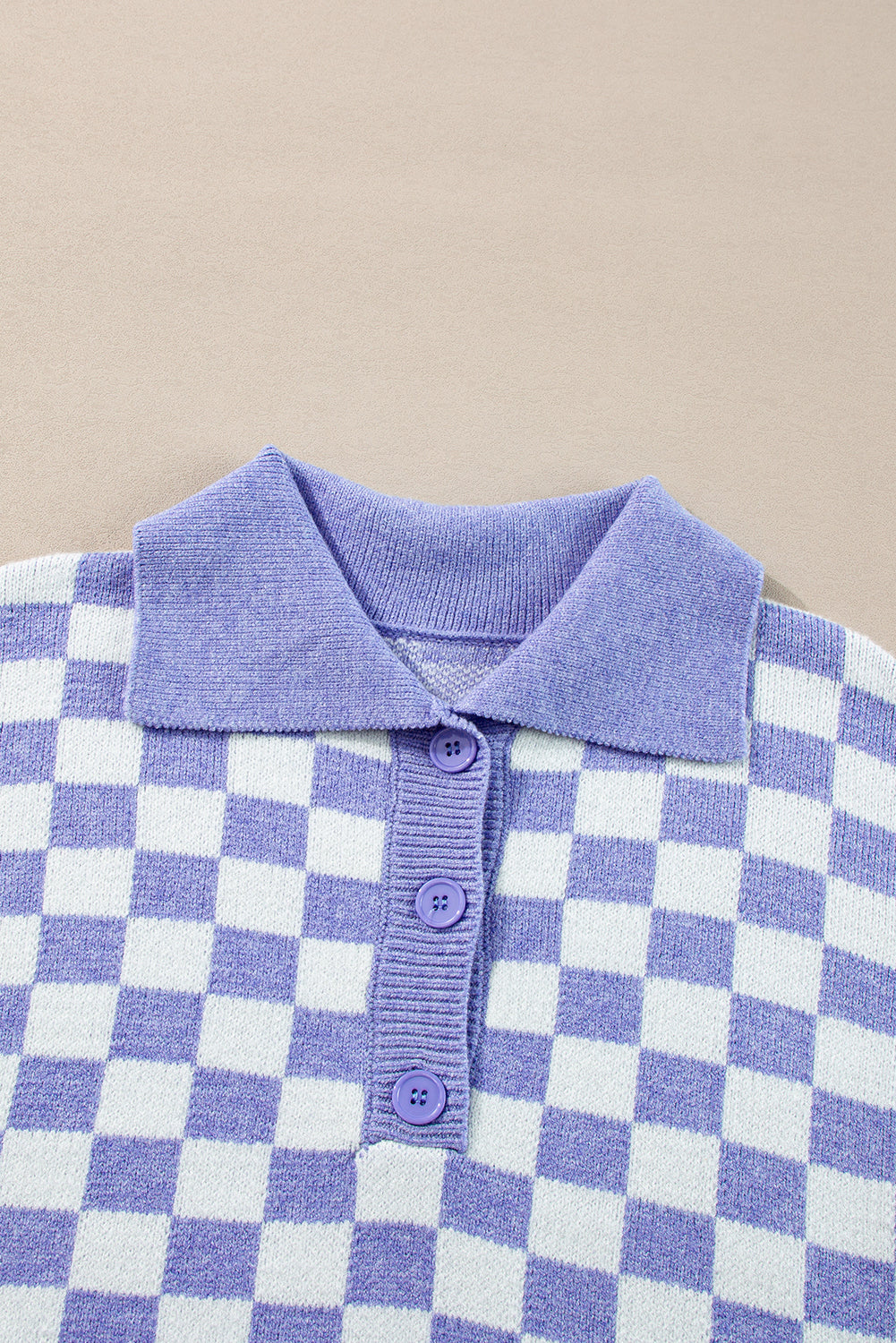 Purple Checkered Collared Buttons Plus Size Sweater Plus Size Sweaters & Cardigans JT's Designer Fashion