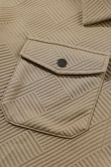 Khaki Solid Textured Flap Pocket Buttoned Shacket Jackets JT's Designer Fashion