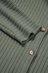 Mist Green Thermal Ribbed Texture Drop Shoulder Button Up Shacket Jackets JT's Designer Fashion