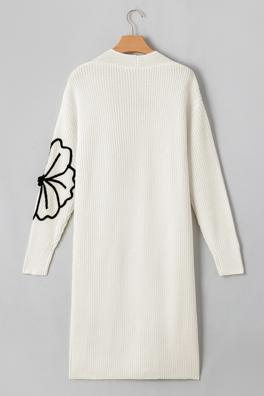 Beige Flower Embroidered Drop Shoulder Open Front Duster Cardigan Cardigans JT's Designer Fashion