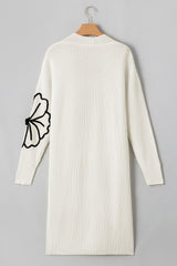 Beige Flower Embroidered Drop Shoulder Open Front Duster Cardigan Cardigans JT's Designer Fashion
