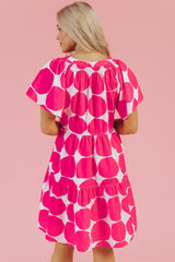 Rose Polka Dot Flutter Sleeve Notched Neck Tiered Flowy Dress Mini Dresses JT's Designer Fashion