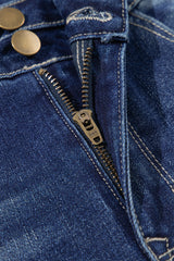 Sail Blue High Rise Dual Button Distressed Raw Hem Flared Jeans Jeans JT's Designer Fashion
