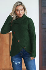 Olive Green Buttoned Wrap Turtleneck Sweater Sweaters & Cardigans JT's Designer Fashion