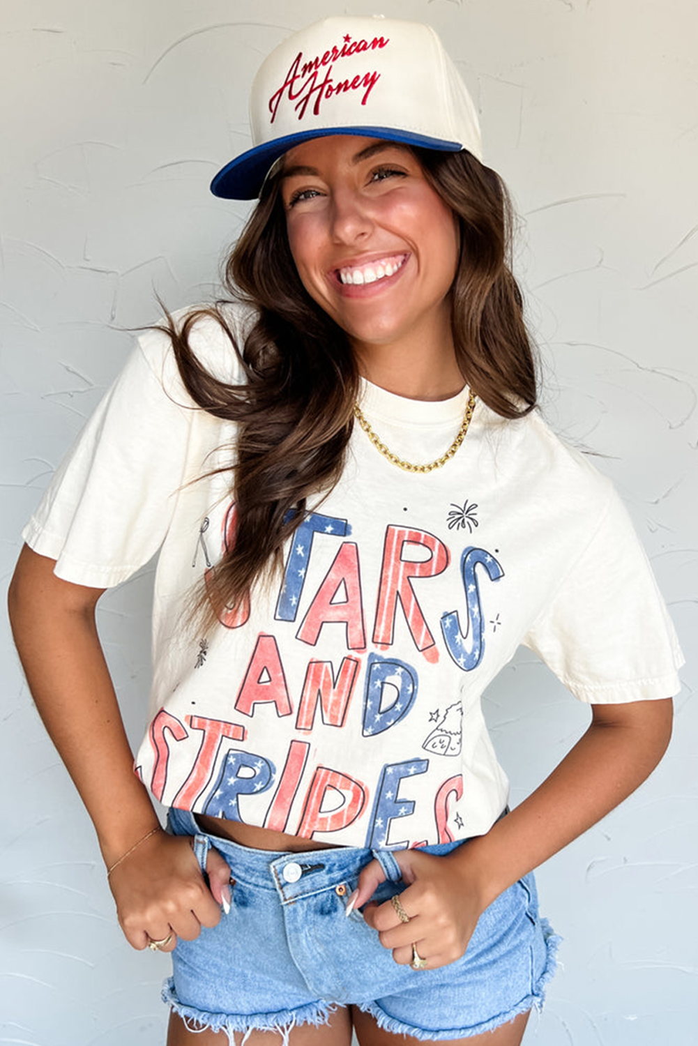 White STARS AND STRIPES Crew Neck Graphic Tee Graphic Tees JT's Designer Fashion