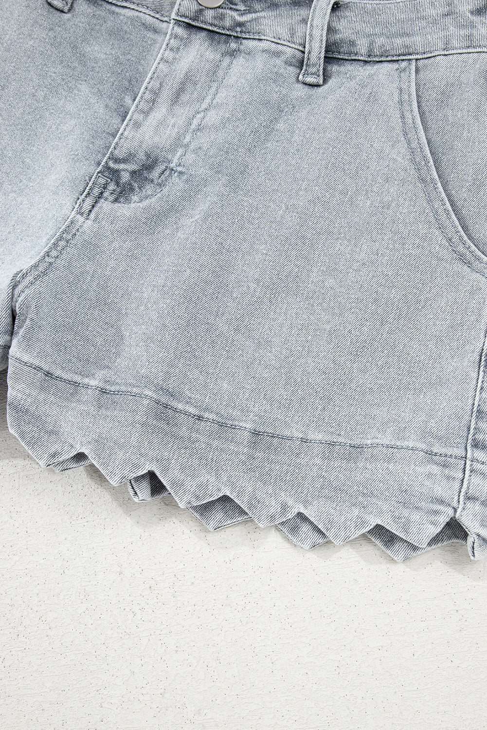 Dusk Blue Scalloped Hemline Acid Wash High Waist Denim Shorts Denim Shorts JT's Designer Fashion