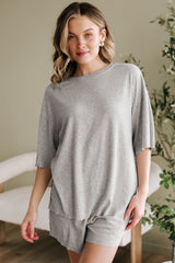 Gray Solid Color Loose Tee 2 Piece Shorts Set Short Sets JT's Designer Fashion