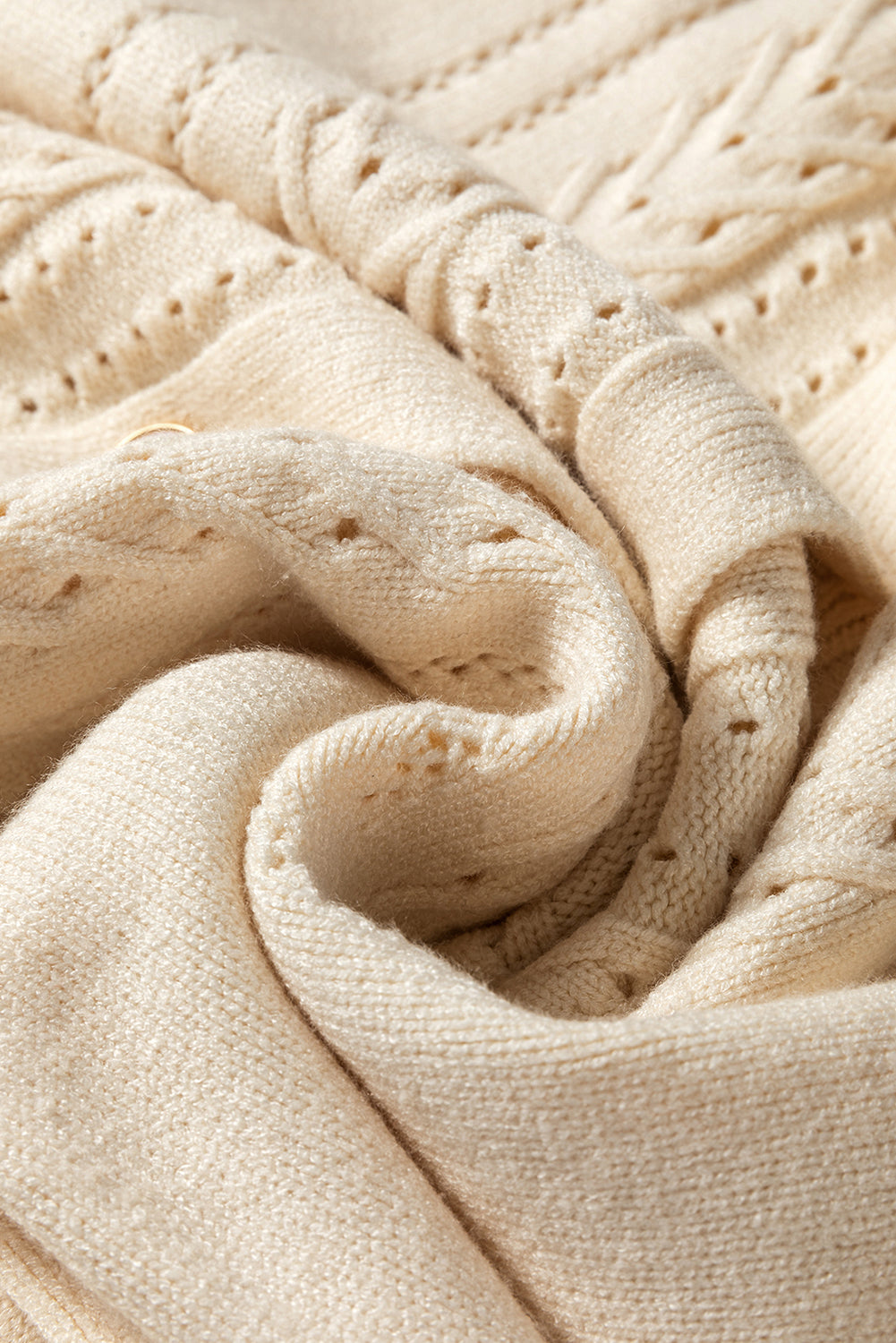 Apricot Pleated Sleeve Hollow Detail Button Sweater Cardigan Cardigans JT's Designer Fashion