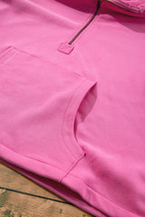 Bonbon Fleece Lined Half Zipper Kangaroo Pockets Loose Hoodie Sweatshirts & Hoodies JT's Designer Fashion