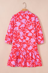 Red Floral Three Quarter Sleeves Ruffle Hem Mini Dress Mini Dresses JT's Designer Fashion