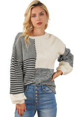 Black Neutral Colorblock Tie Back Sweater Sweaters & Cardigans JT's Designer Fashion