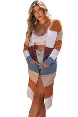 Multicolor Colorblock Open Front Long Knit Cardigan Sweaters & Cardigans JT's Designer Fashion