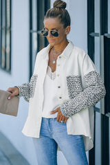 White Contrast Leopard Denim Jacket Denim Jackets JT's Designer Fashion